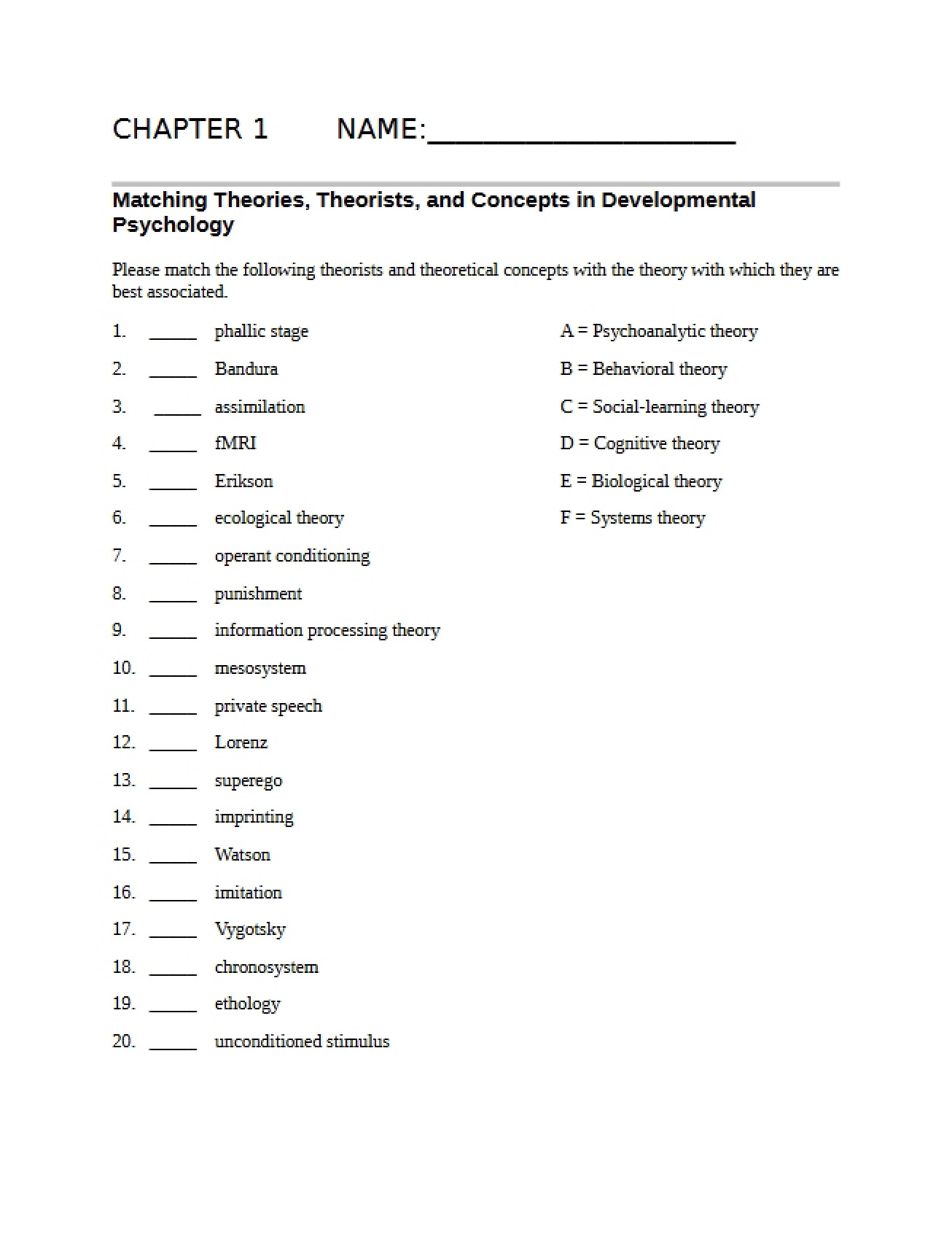 Developmental Psychology Chapter One