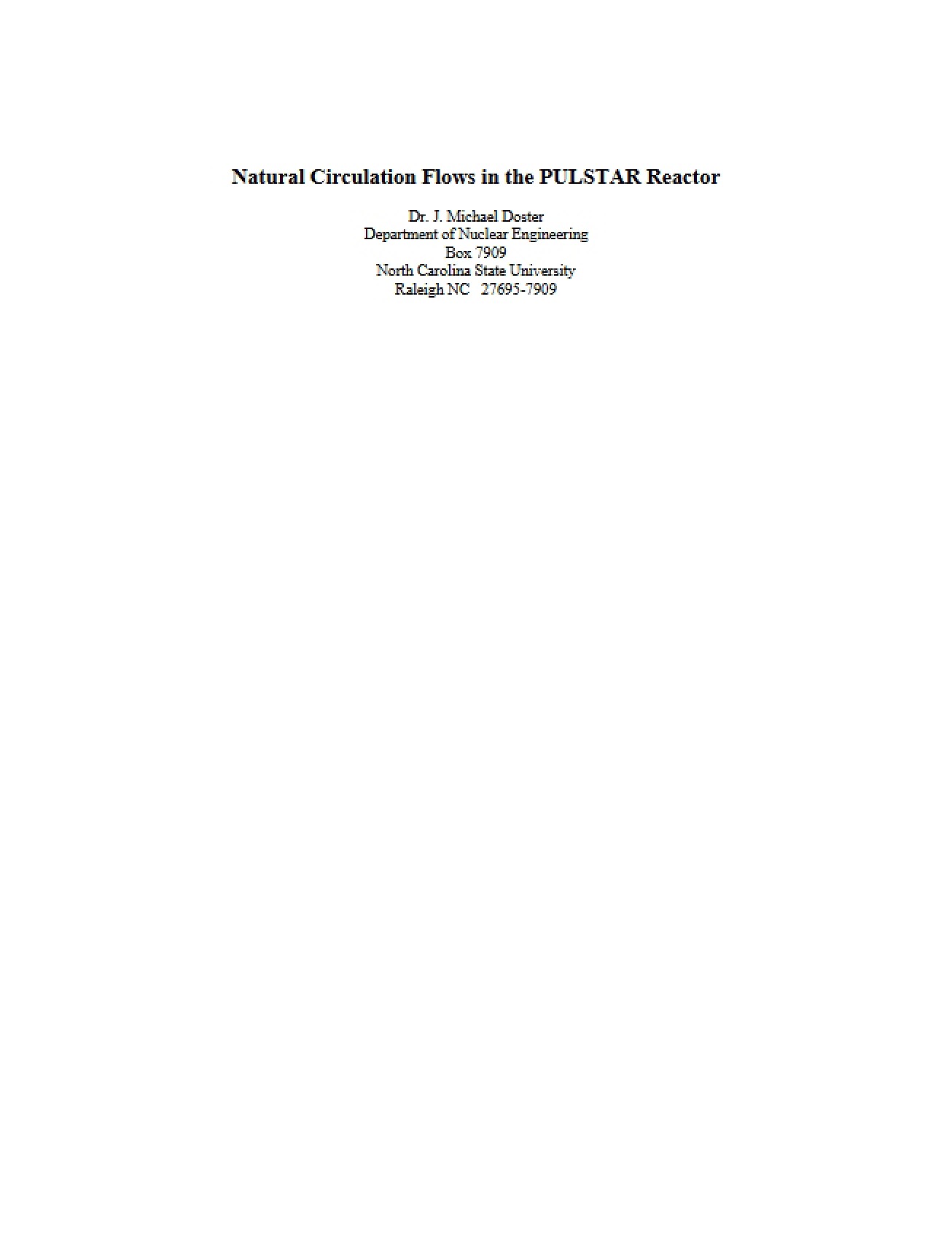 PULSTAR Reactor Natural Circulation Flows