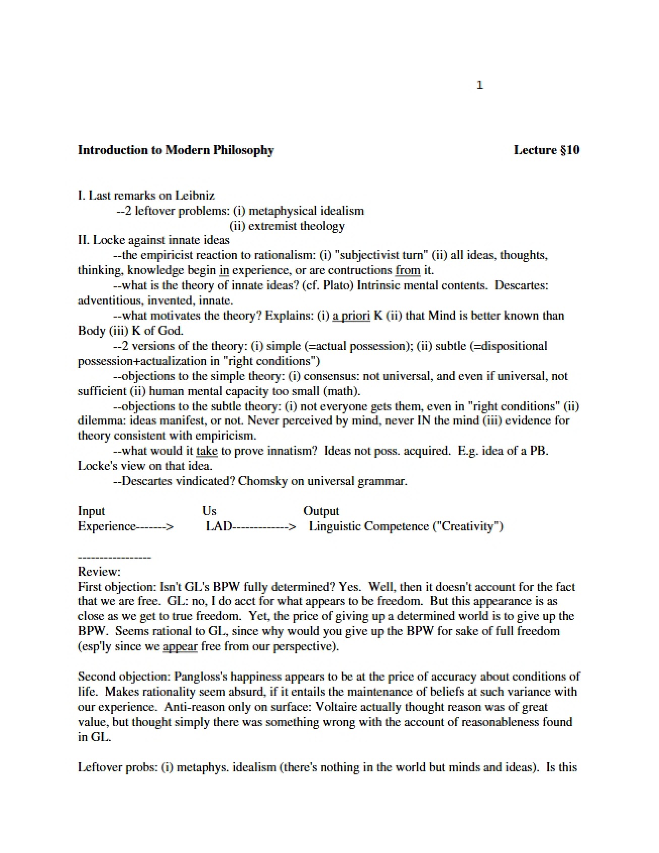 Modern Philosophy Lecture Notes (Second Instance)