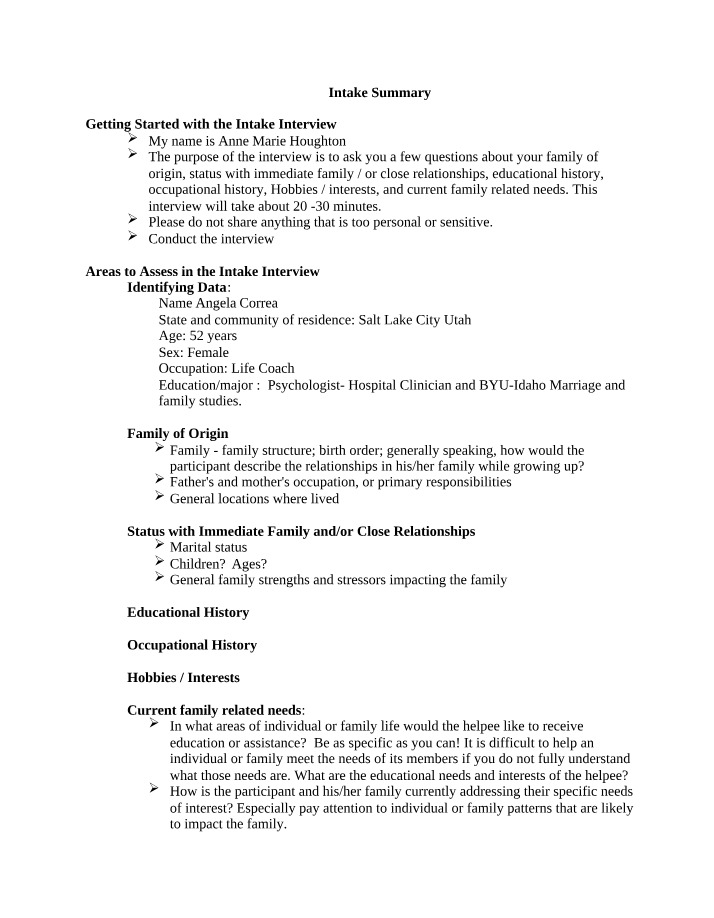 Intake Interview - Assessing Family History and Education