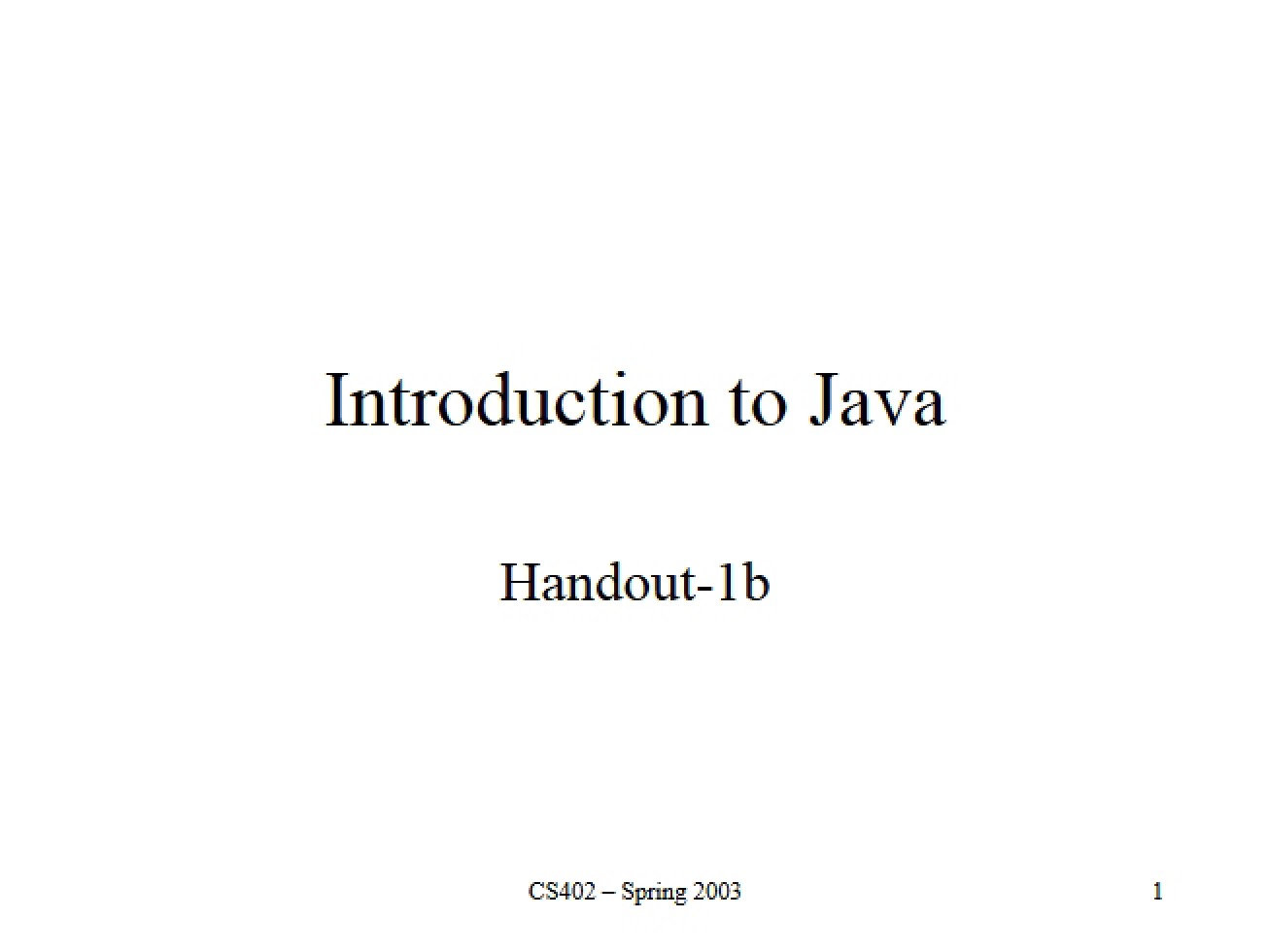 Java Intro Handout