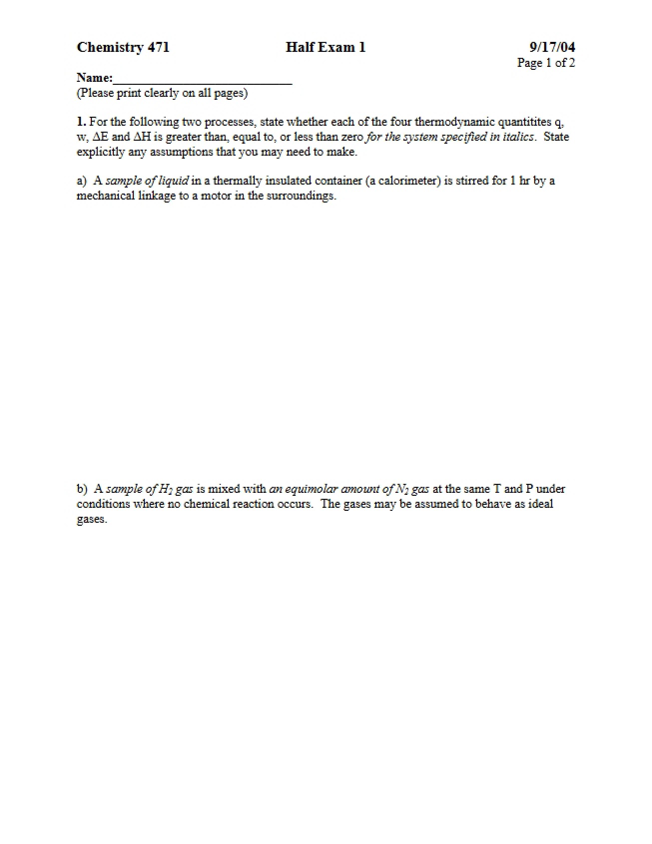 Examination for Physical Chemistry