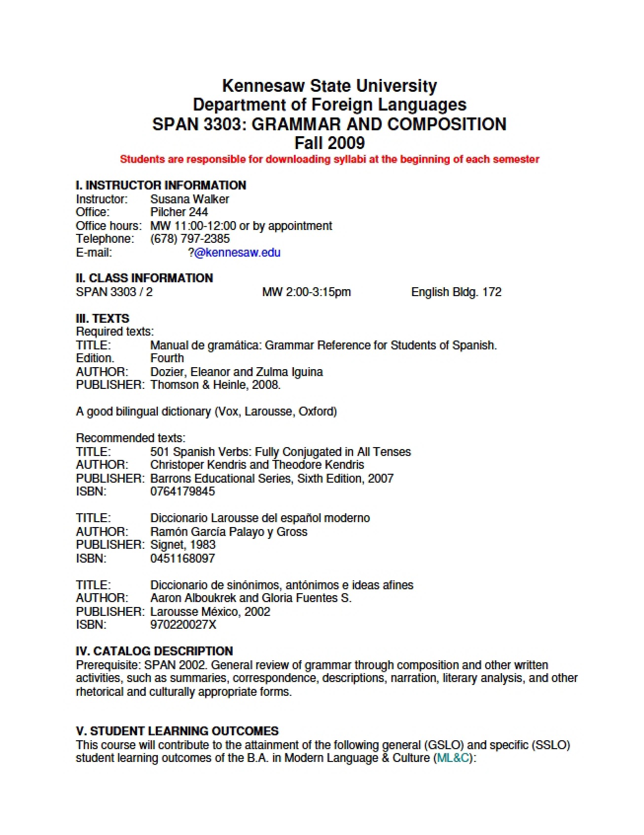 Syllabus Information for SPAN 3303