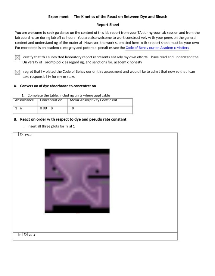 Kinetics of the Dye and Bleach Reaction - Experimental