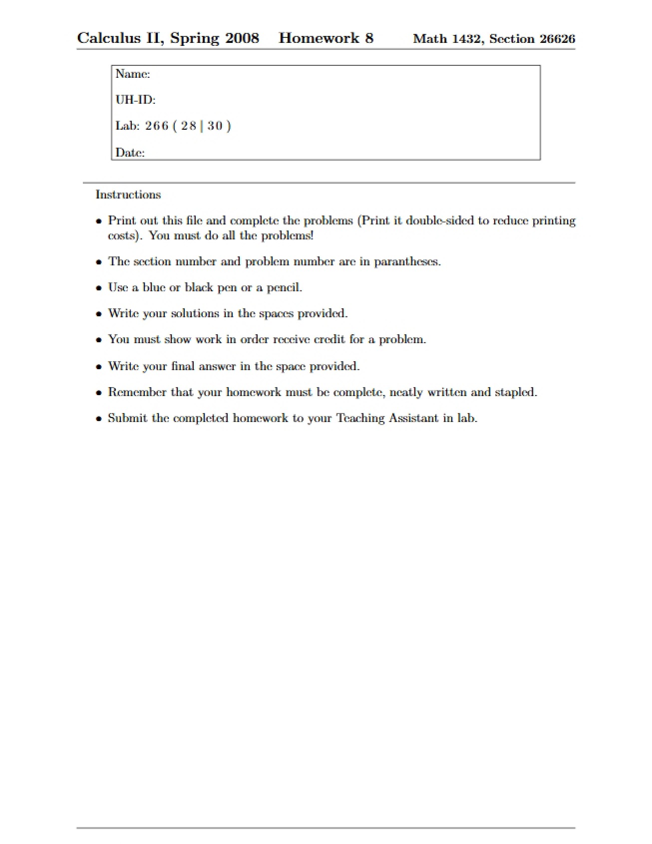 Homework 8 (Calculus II)