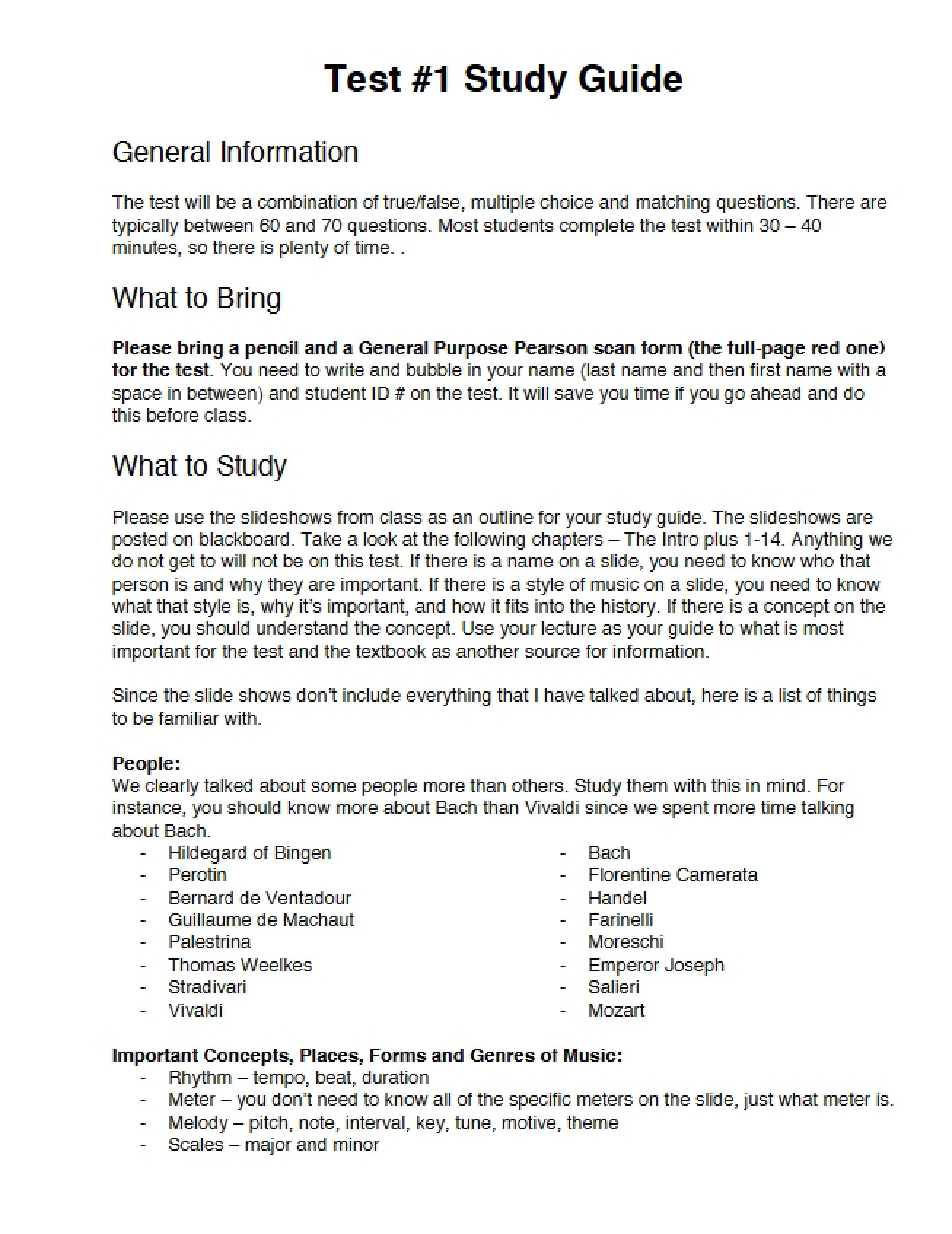 Study Guide for Test 1 (110)