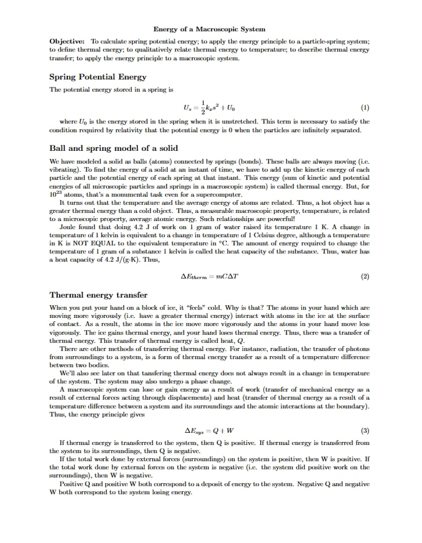 Macroscopic System Energy