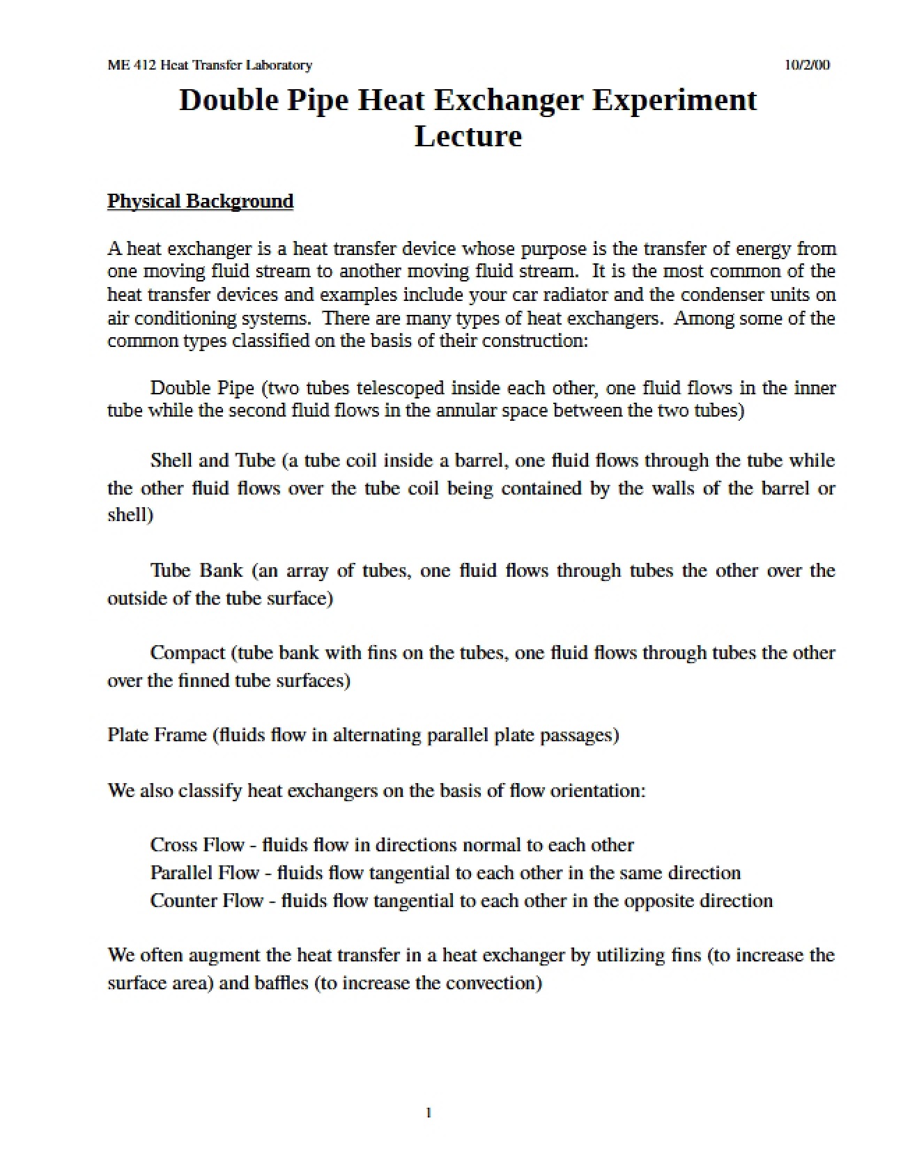 Lecture on Double Pipe HE
