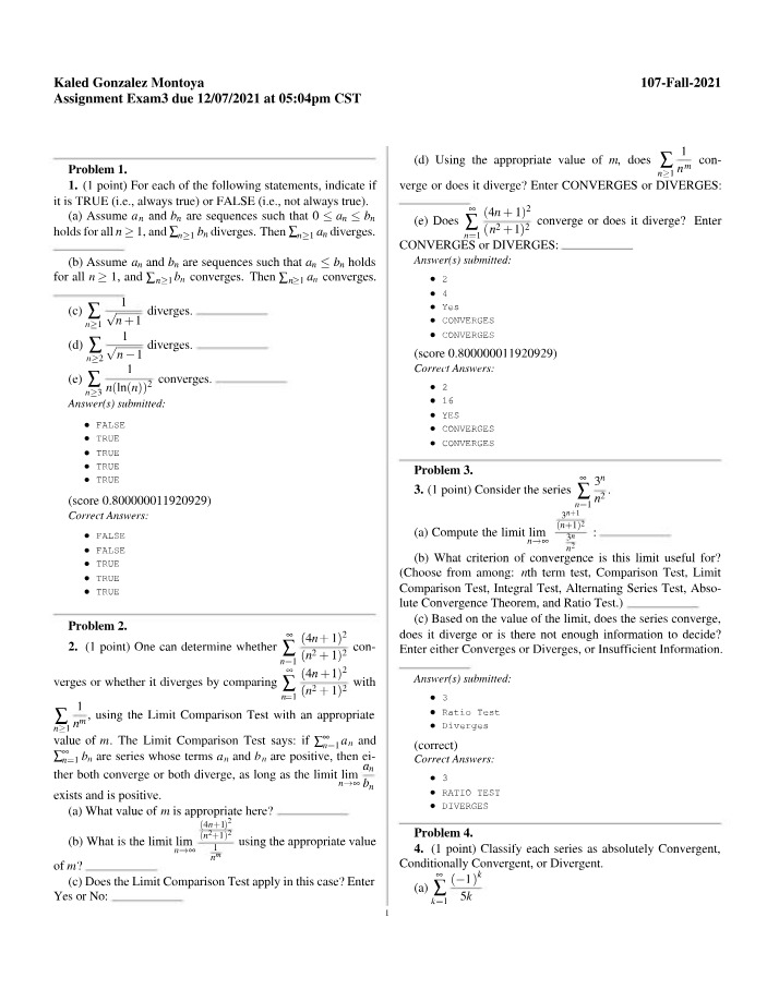 Convergence of Power Series, Comparison Test, and Elementary Functions