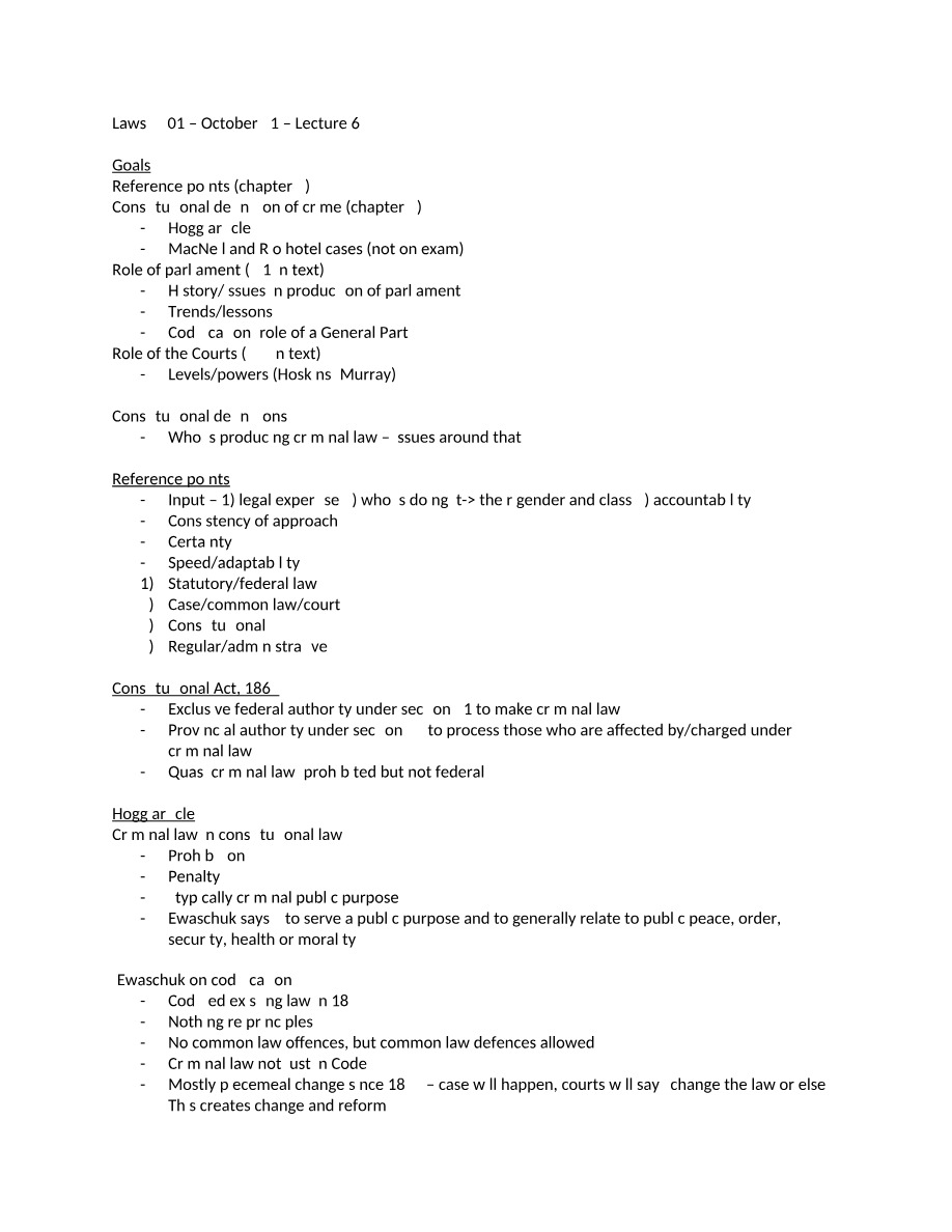 LAWS 2301 Lecture 6 - October 21