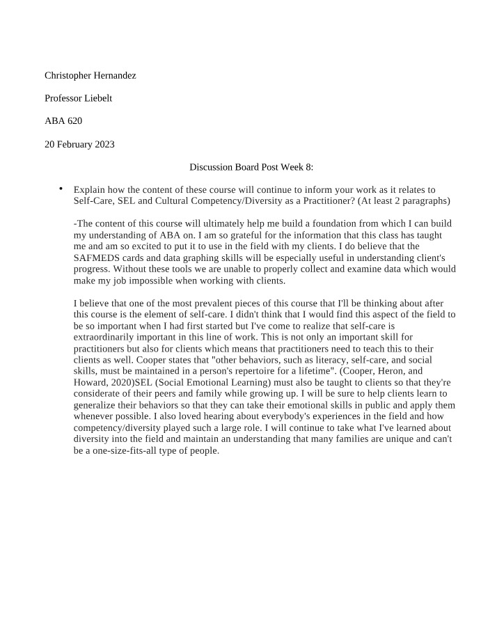 Week 8 Discussion Board Post