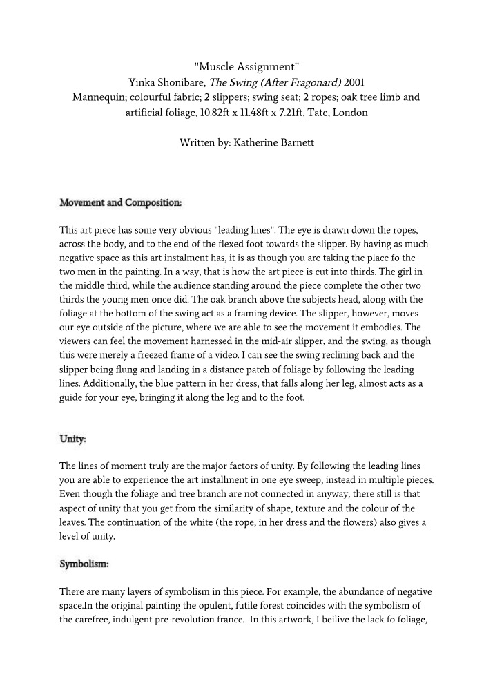 Yinka Shonibare's The Swing - Muscle Assignment