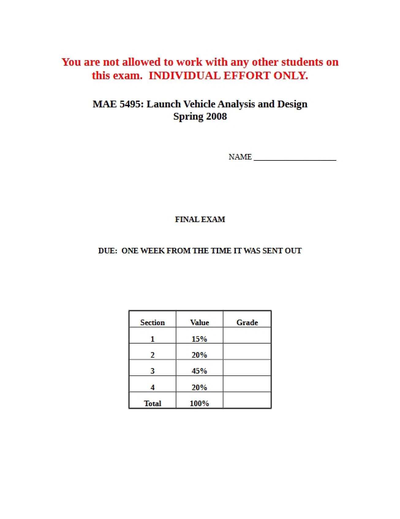 Final Exam for MAE 5495