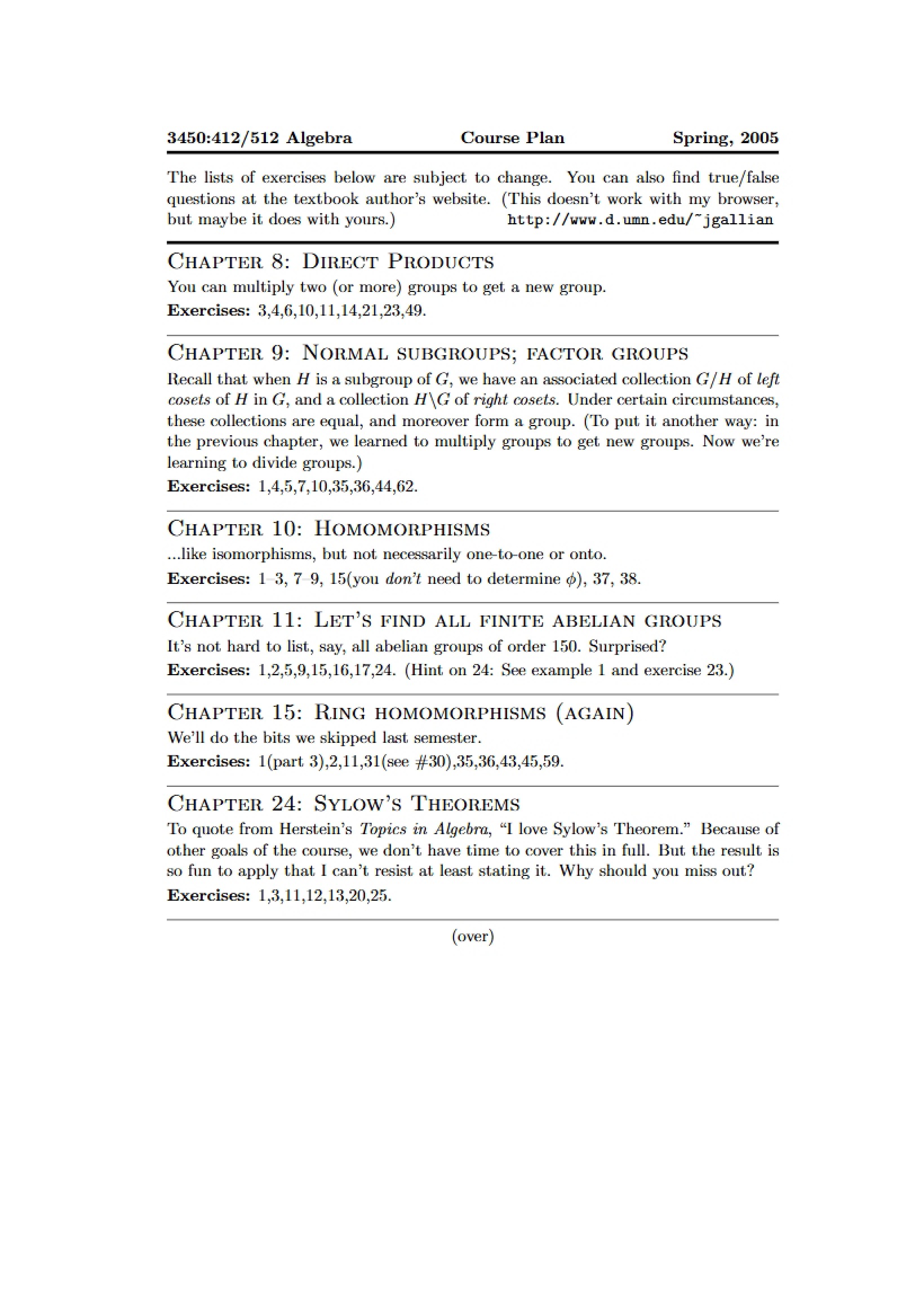 Plan for Algebra Course