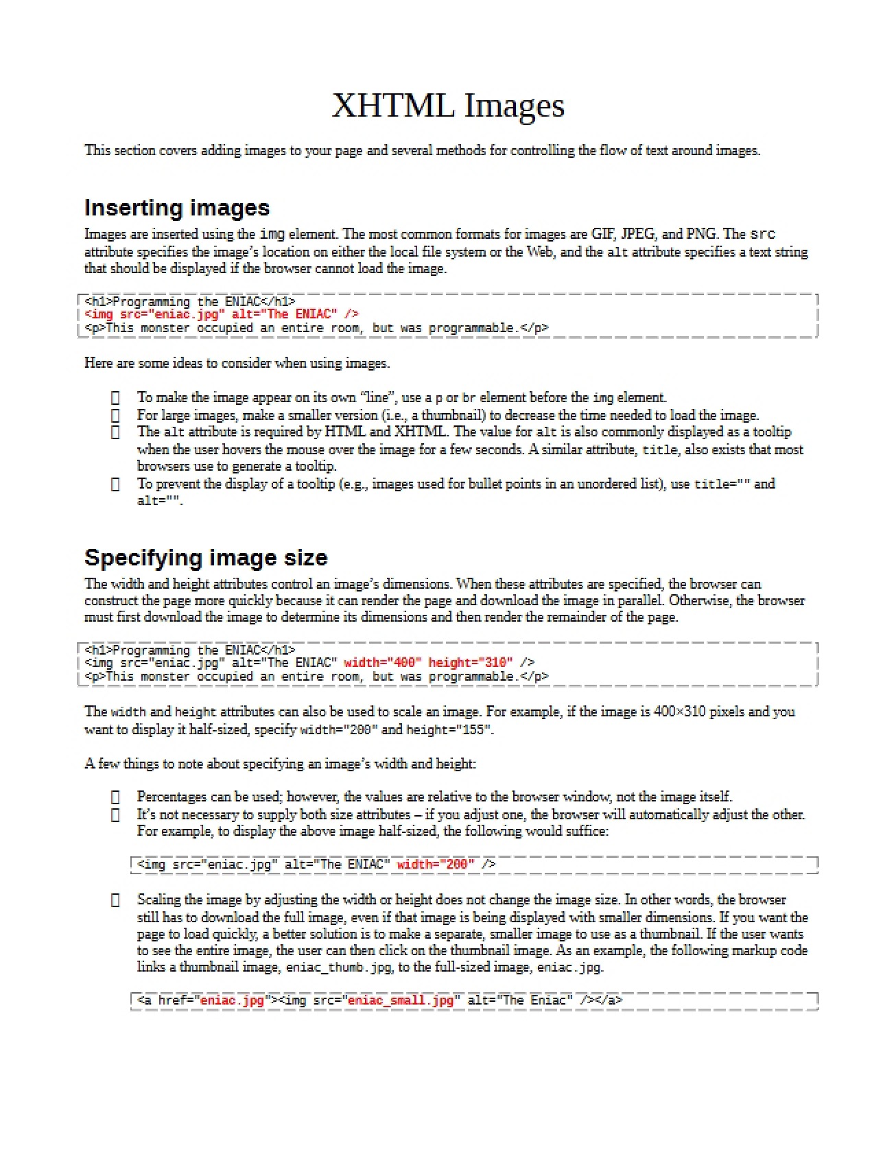 Images in XHTML