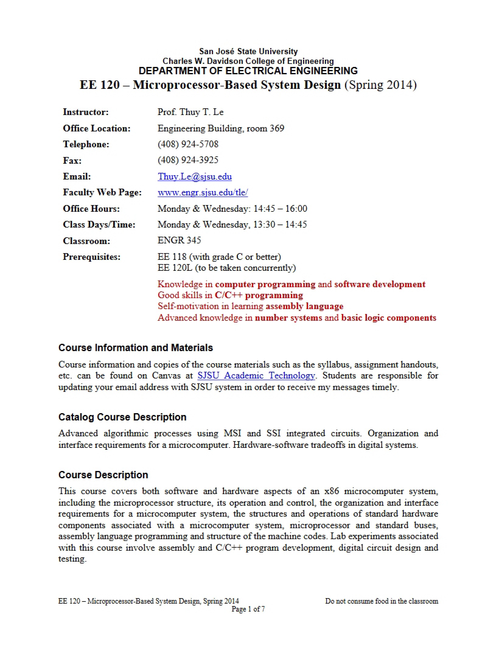 Course Outline for EE 120