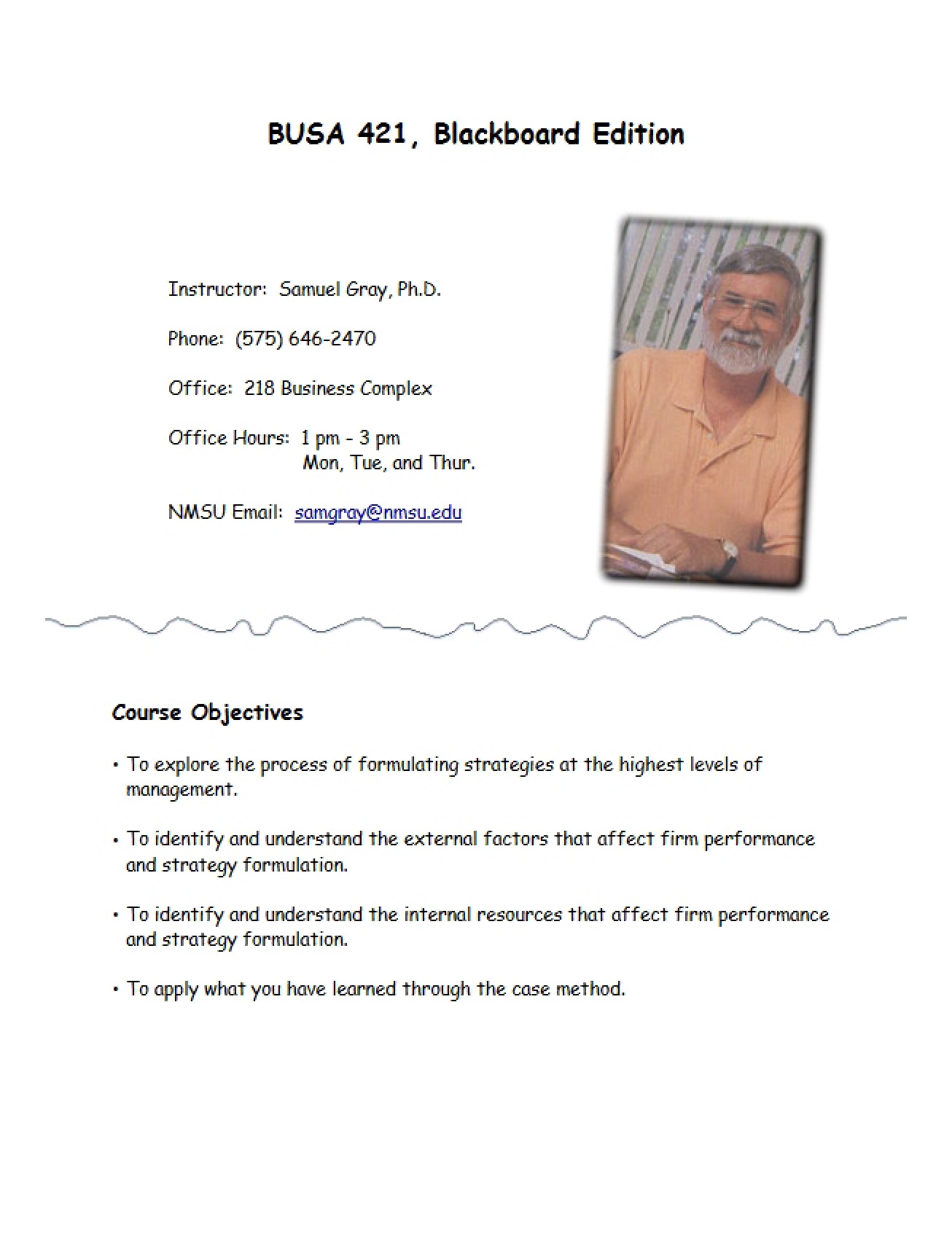 Syllabus for Integrated Business Concepts from Fall 2011 by Professor Gray
