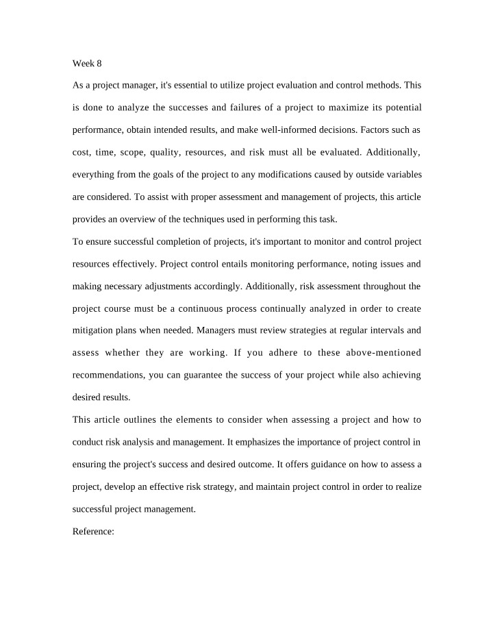 Effective Methods for Project Evaluation and Control