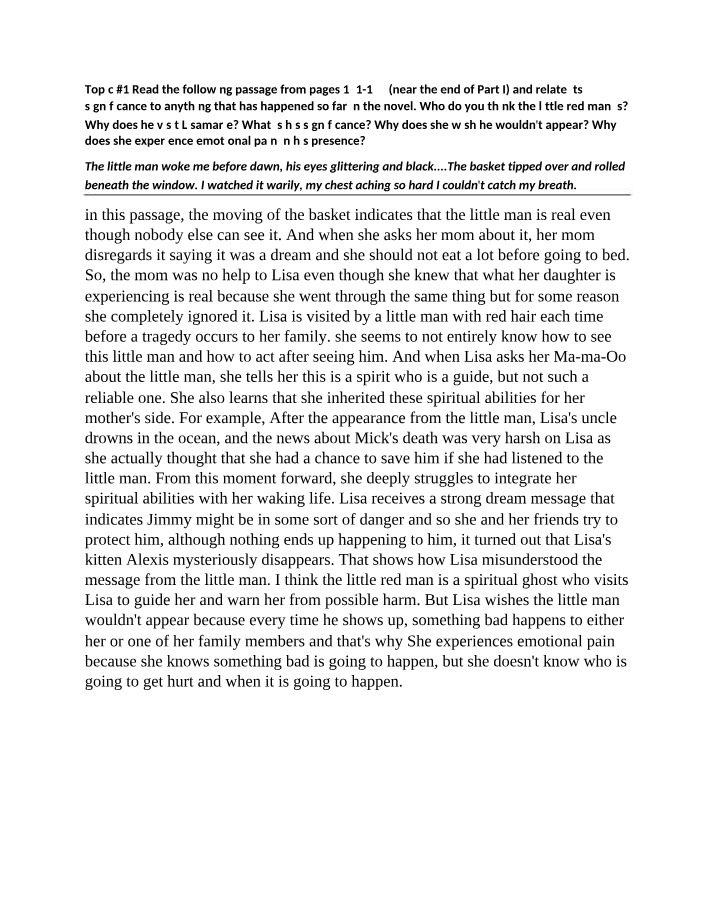 Reader Response for Monkey Beach