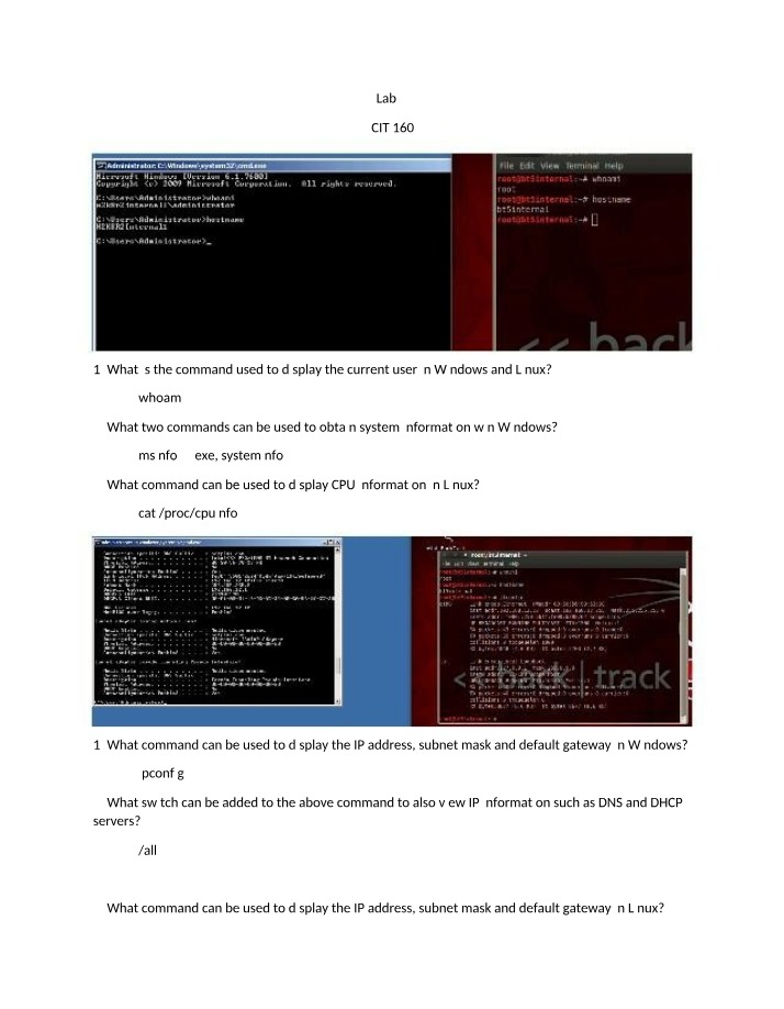 Windows vs Linux Command Comparison - CIT 160 Lab 3