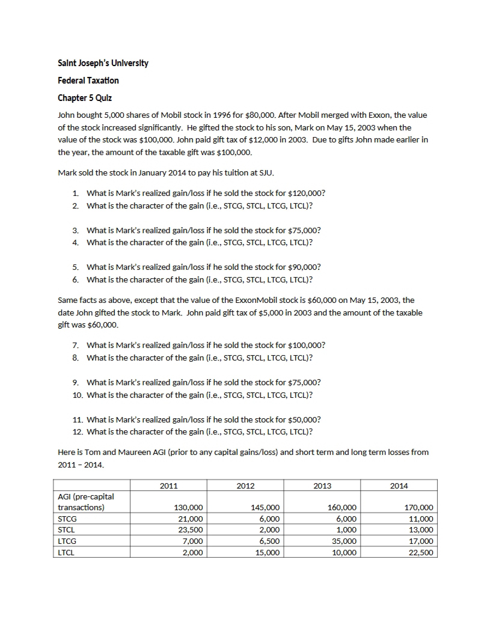 Quiz for Chapter Five