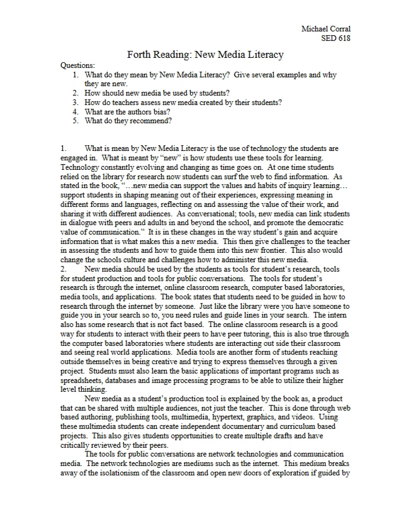 New Media Literacy Fourth Reading
