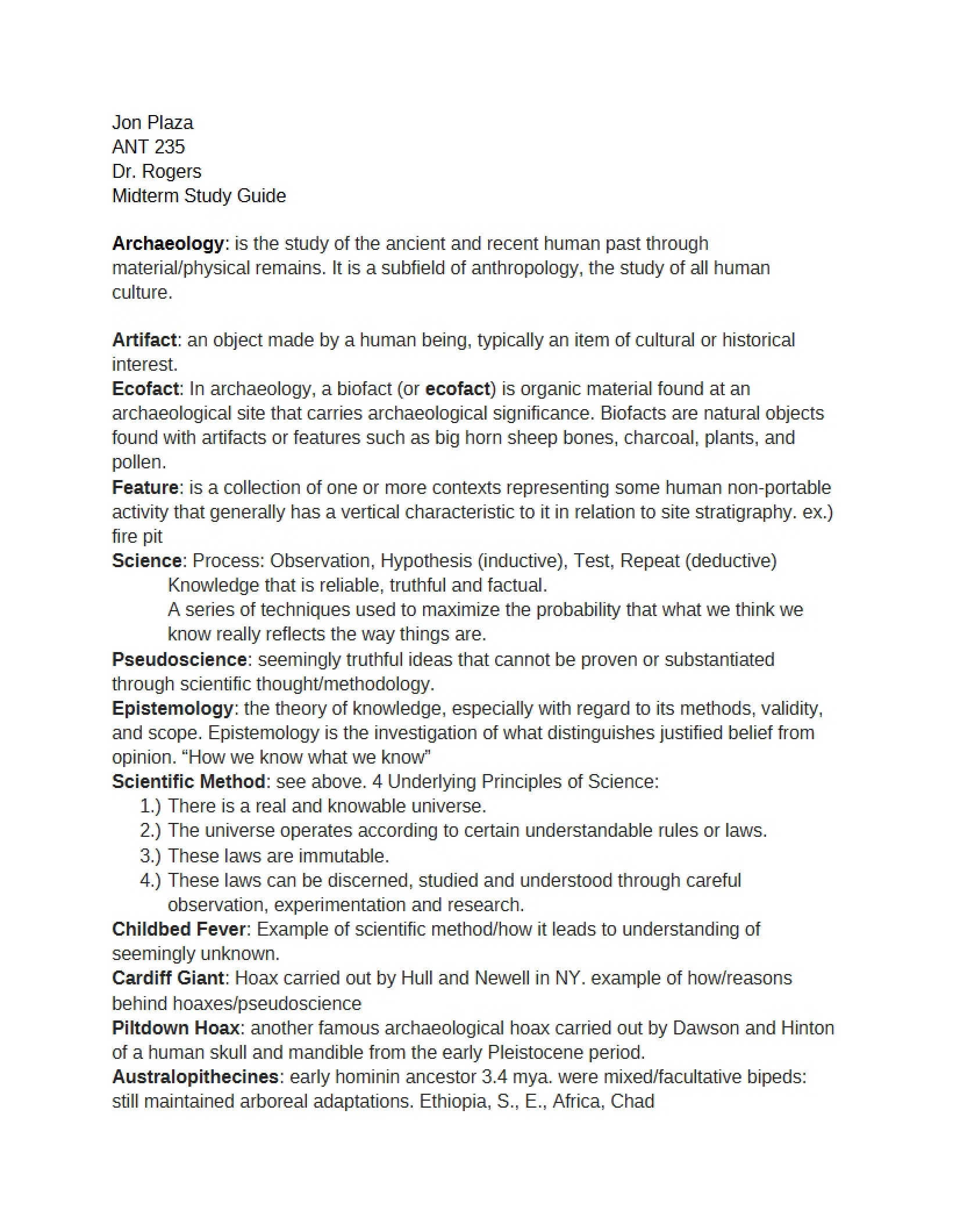 Study Guide for Midterm