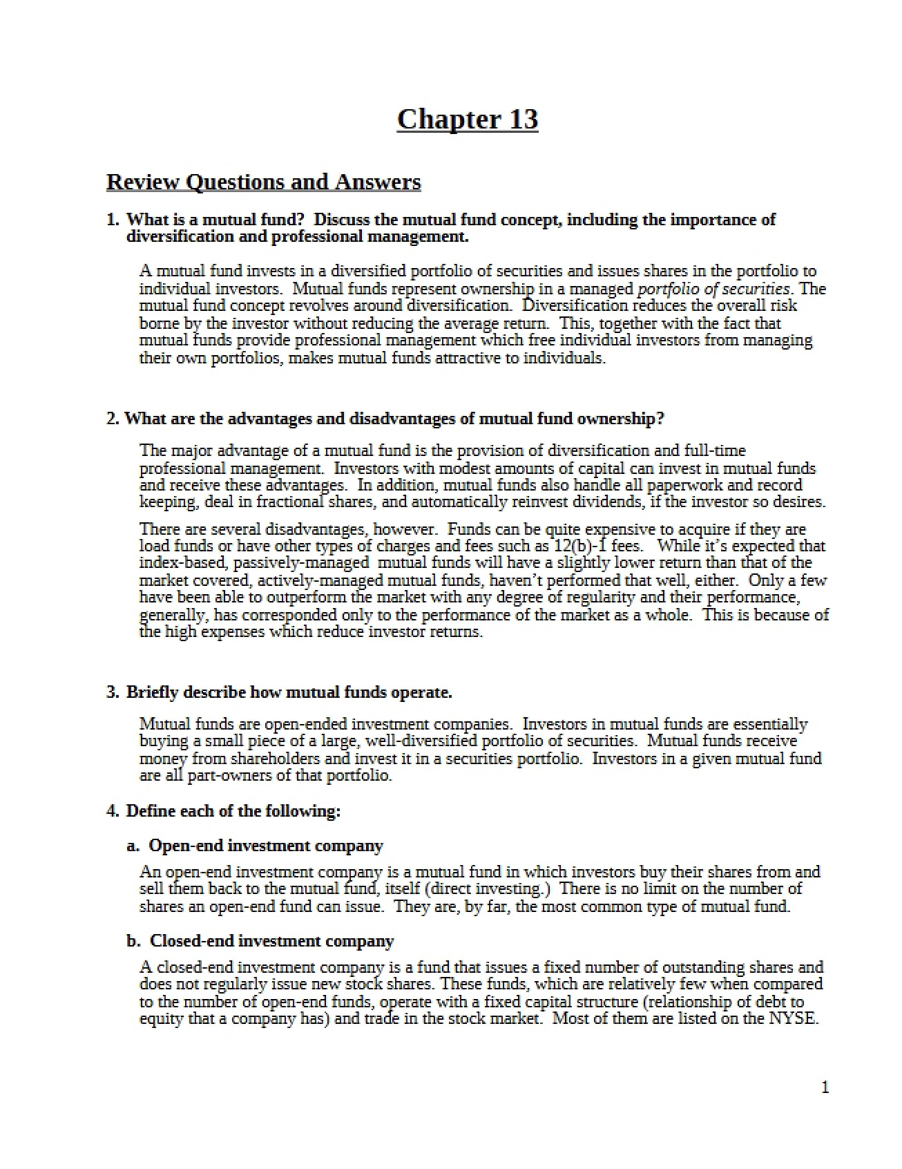 Thirteenth Chapter Summary for Financial Markets