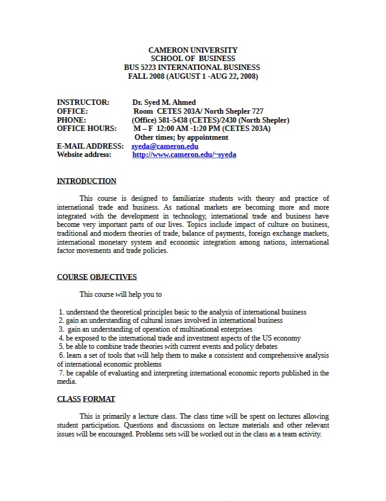 International Business Syllabus Part 1