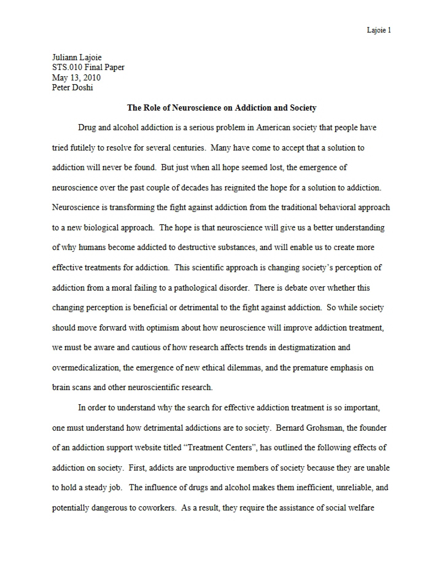Addiction and Society Neuroscience's Role