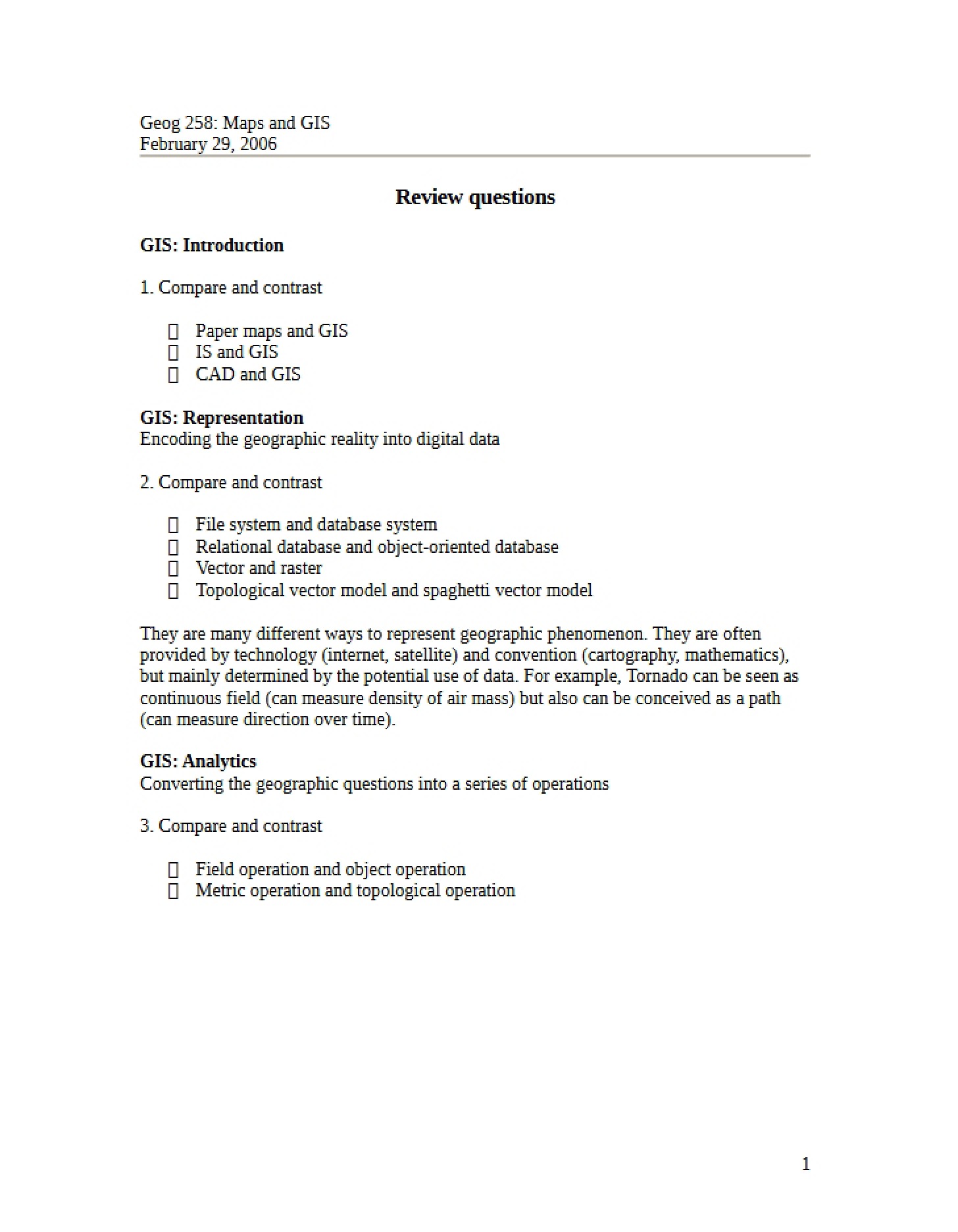 Questions for GIS Review