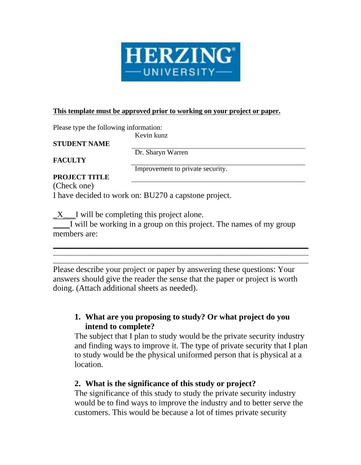 Project Proposal - Improvements to Private Security