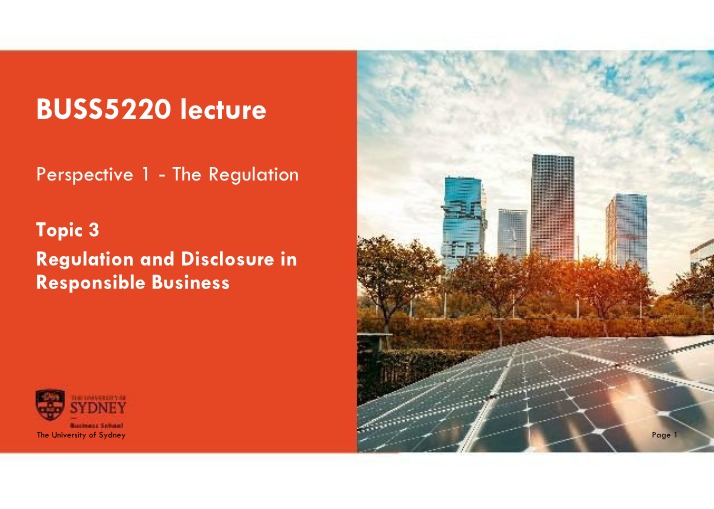 BUSS5220 Lecture Notes - Regulation and Disclosure
