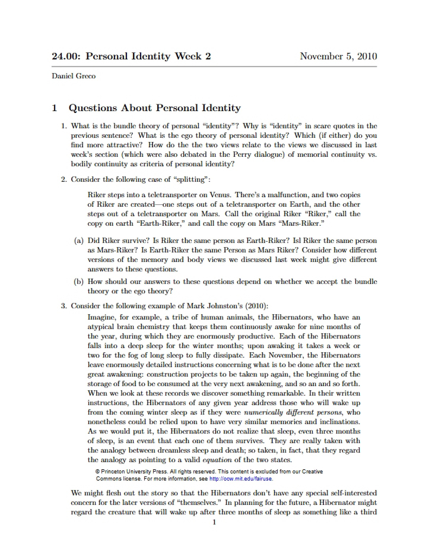 Identity of the Person