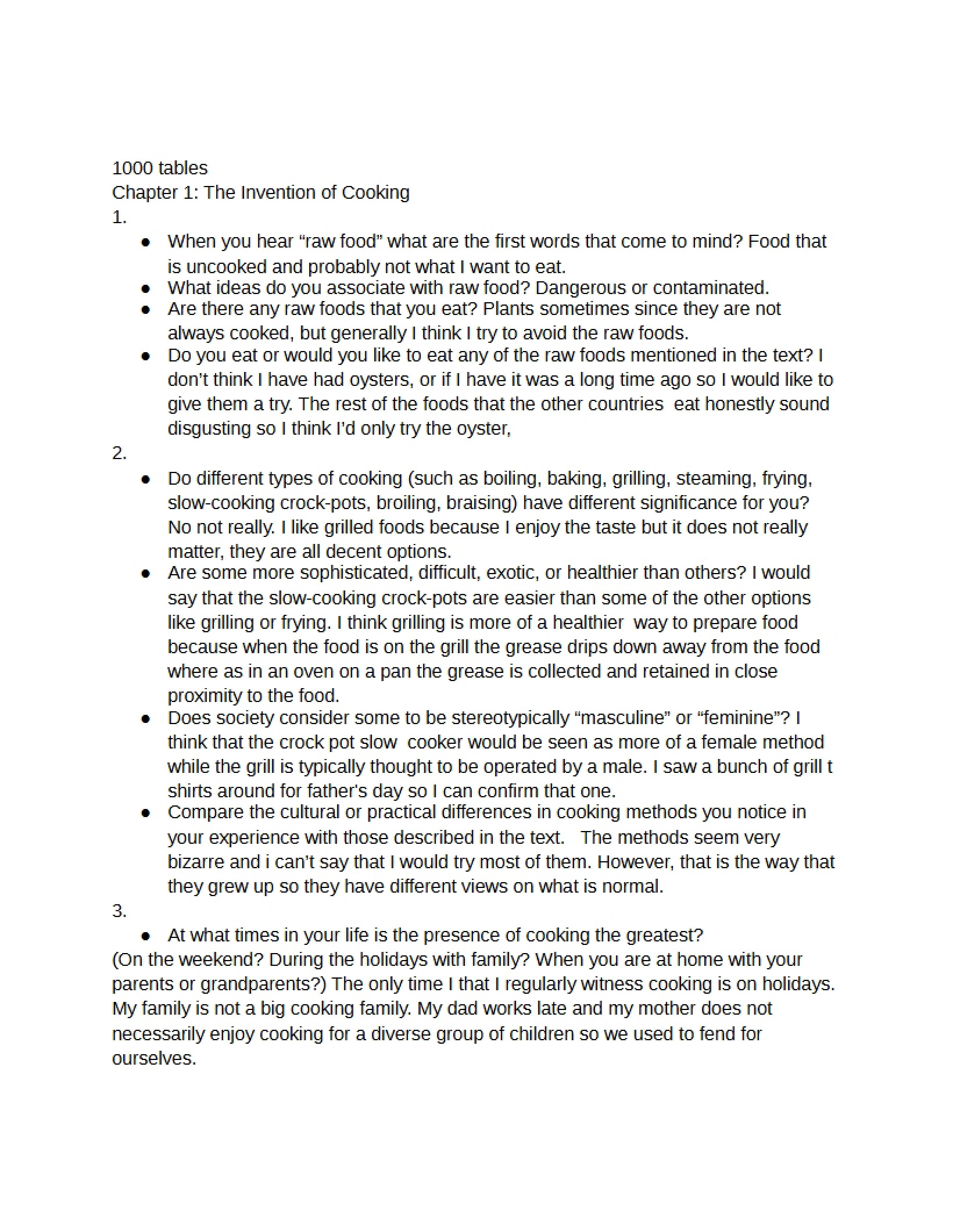 Question One Chapter One (1000 Tables)