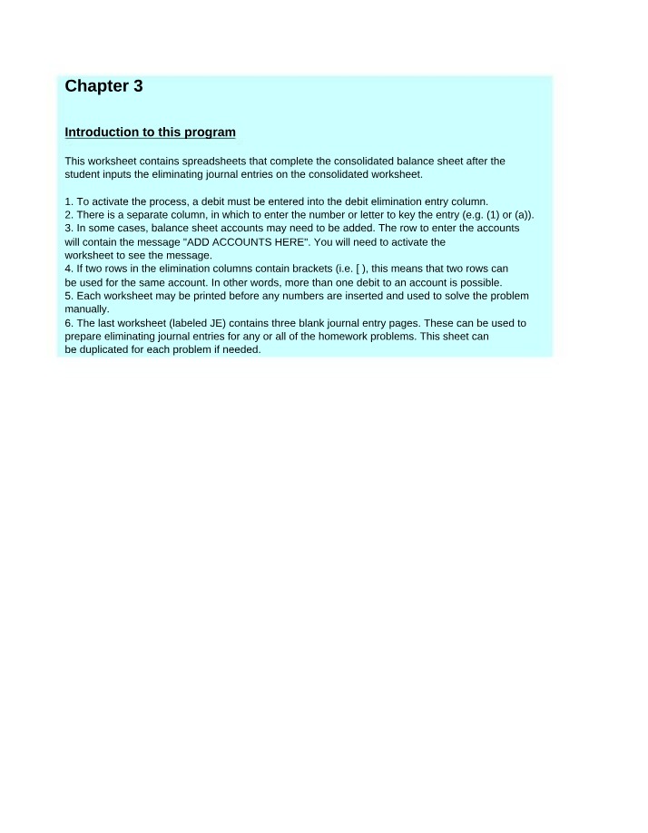 Workpaper Problems for Consolidated Balance Sheet
