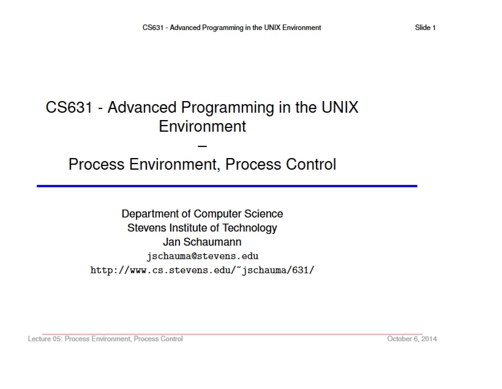 Control and Environment of Processes