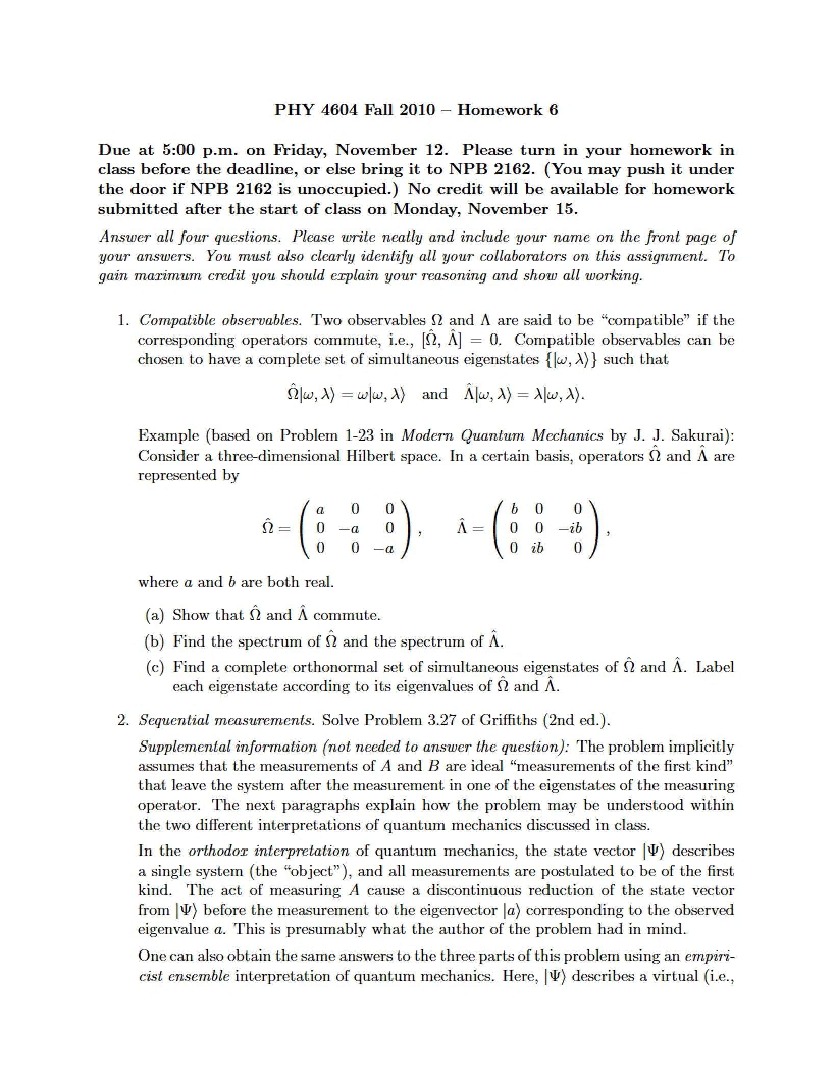 Sixth Homework