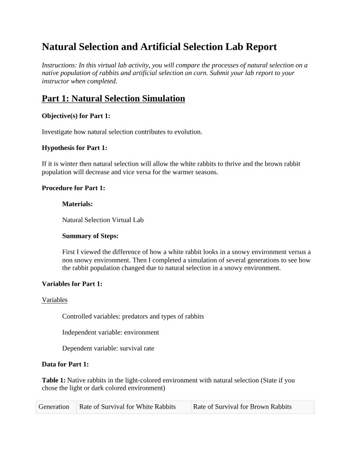 Lab Report - Natural and Artificial Selection
