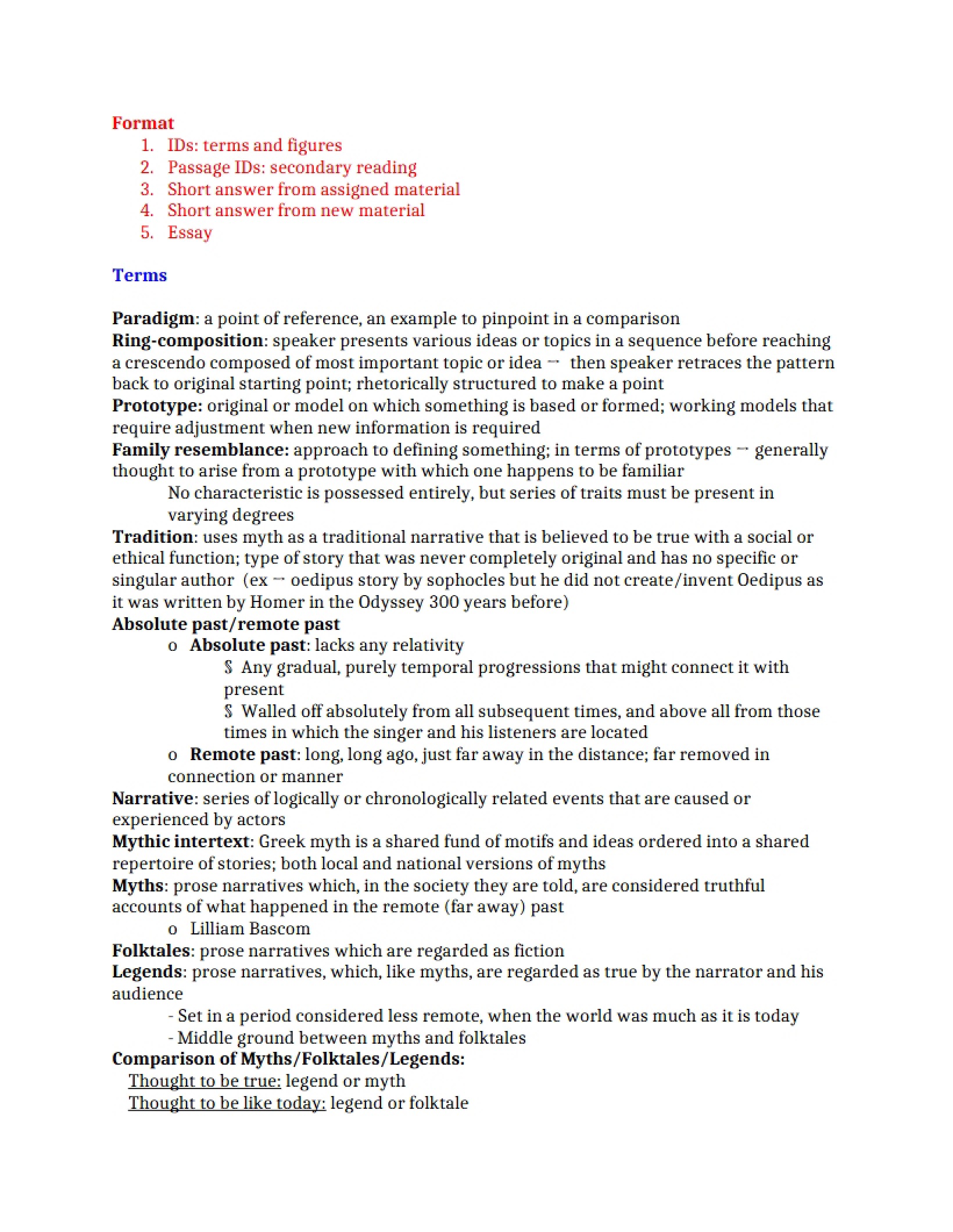 Approaches to Mythology Notes