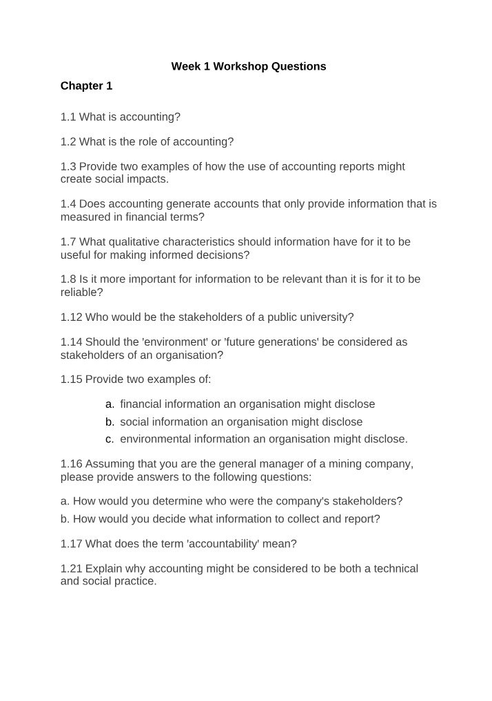 Workshop Questions - Week 1