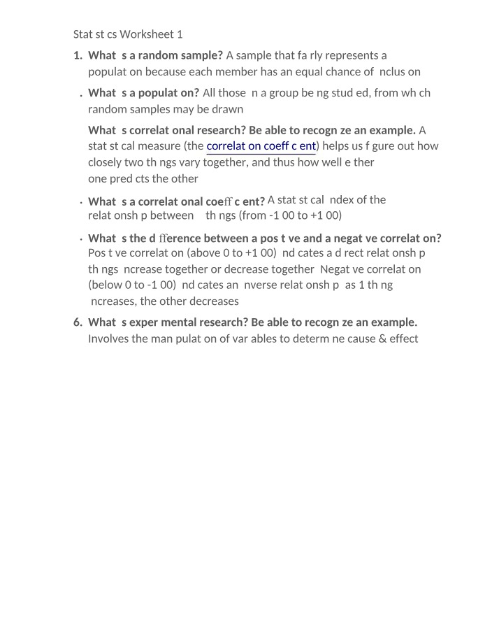 Worksheet 1 for Statistics