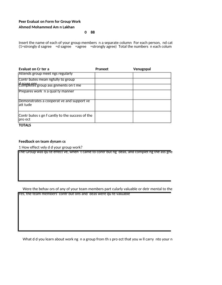 Group Work Peer Evaluation Form