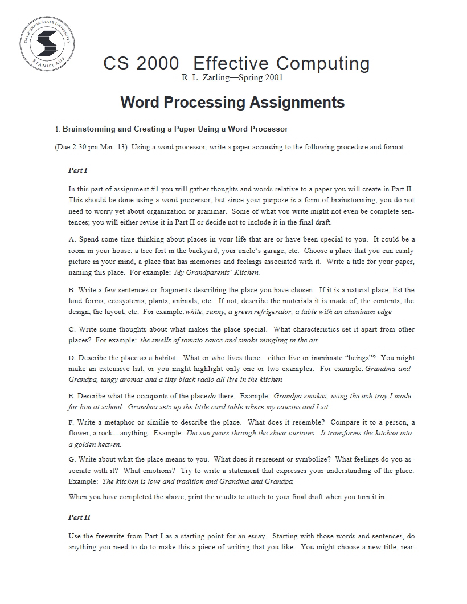 Assignments for Word Processing