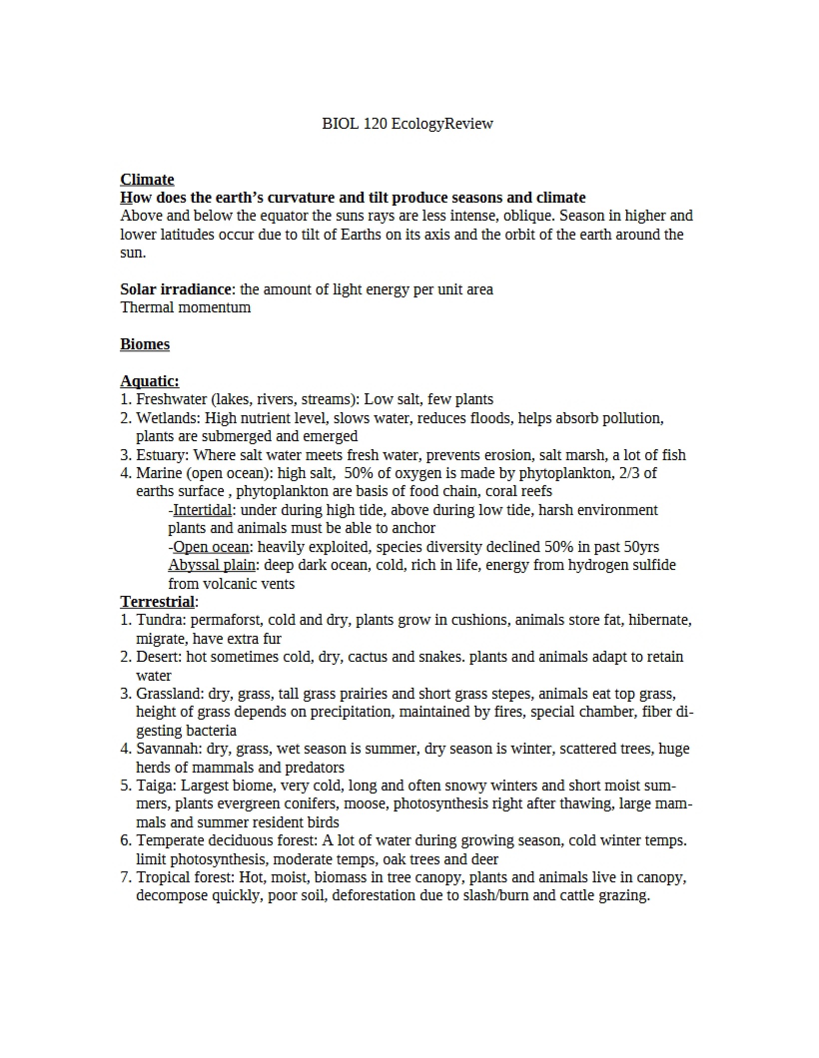 Review of Ecology Concepts