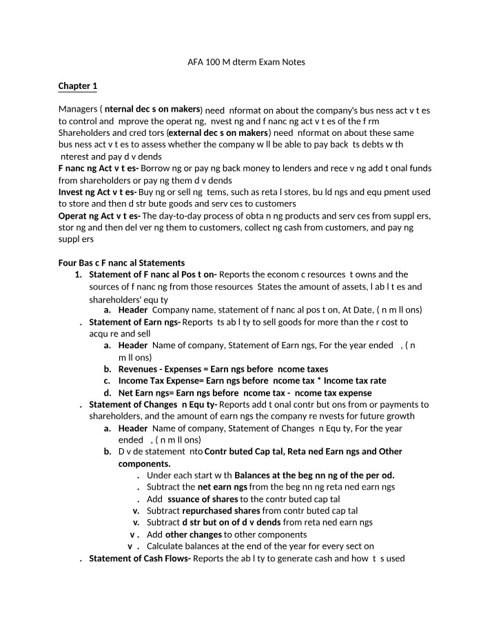 Midterm Exam Notes for AFA 100