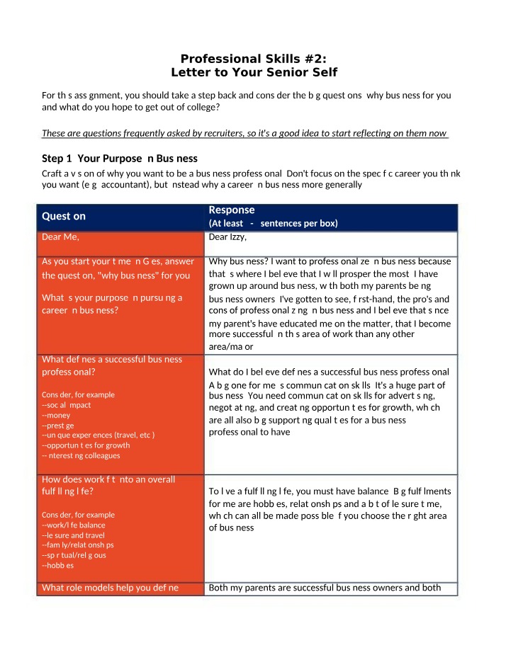Template for Letter to Your Senior Self