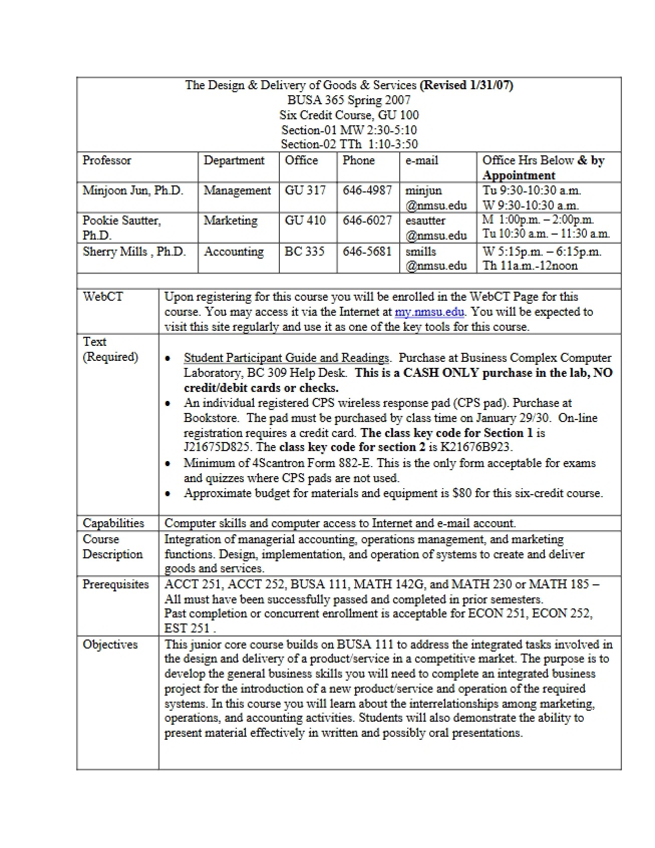 Syllabus for The Design and Delivery of Goods and Services