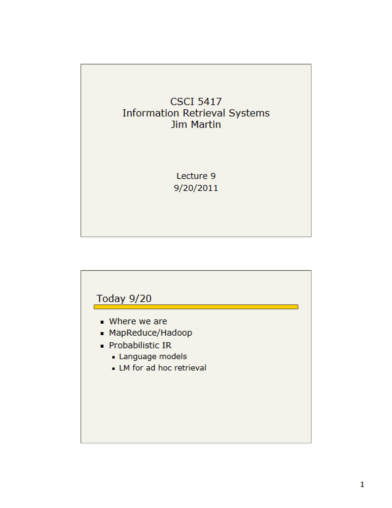 Lecture Notes for Information Retrieval Systems