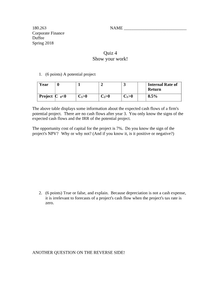 Cash Flows and NPV for Corporate Finance Projects